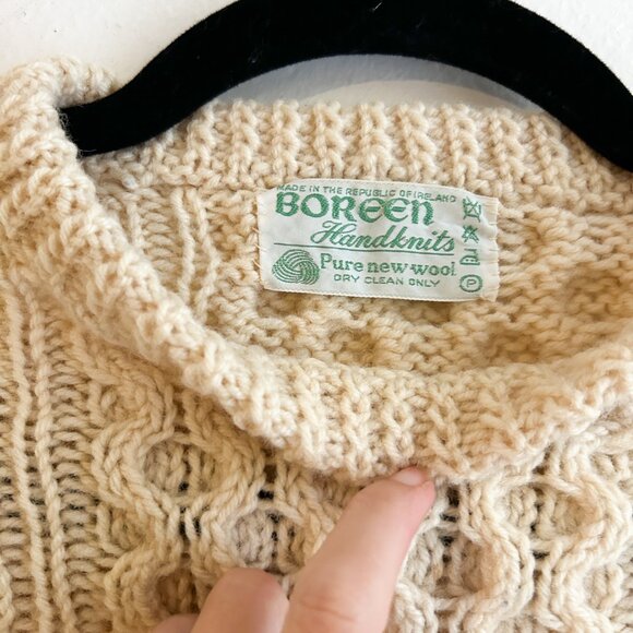 Authentic Vintage Boreen Handknits Irish Aran Fisherman Ivory Cable-Knit Sweater - Picture 2 of 7